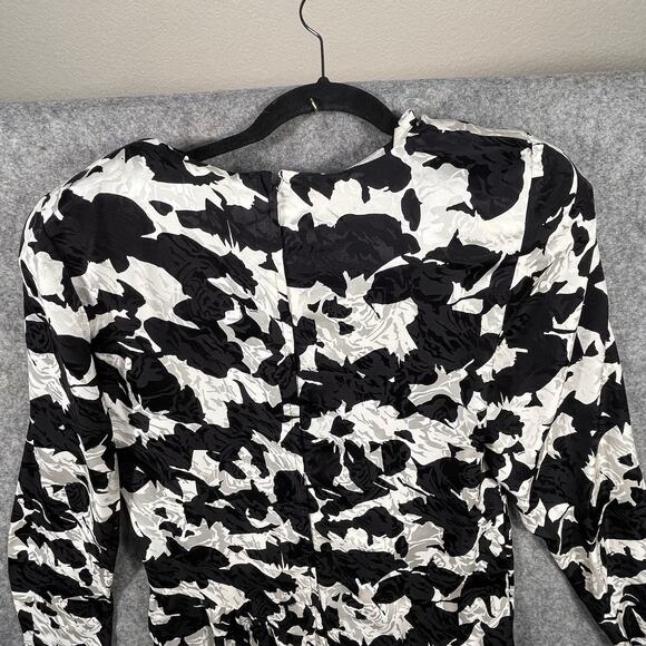 Vintage Silk Studio Dress 12 Black White 100% Silk Long Dress - Picture 5 of 10